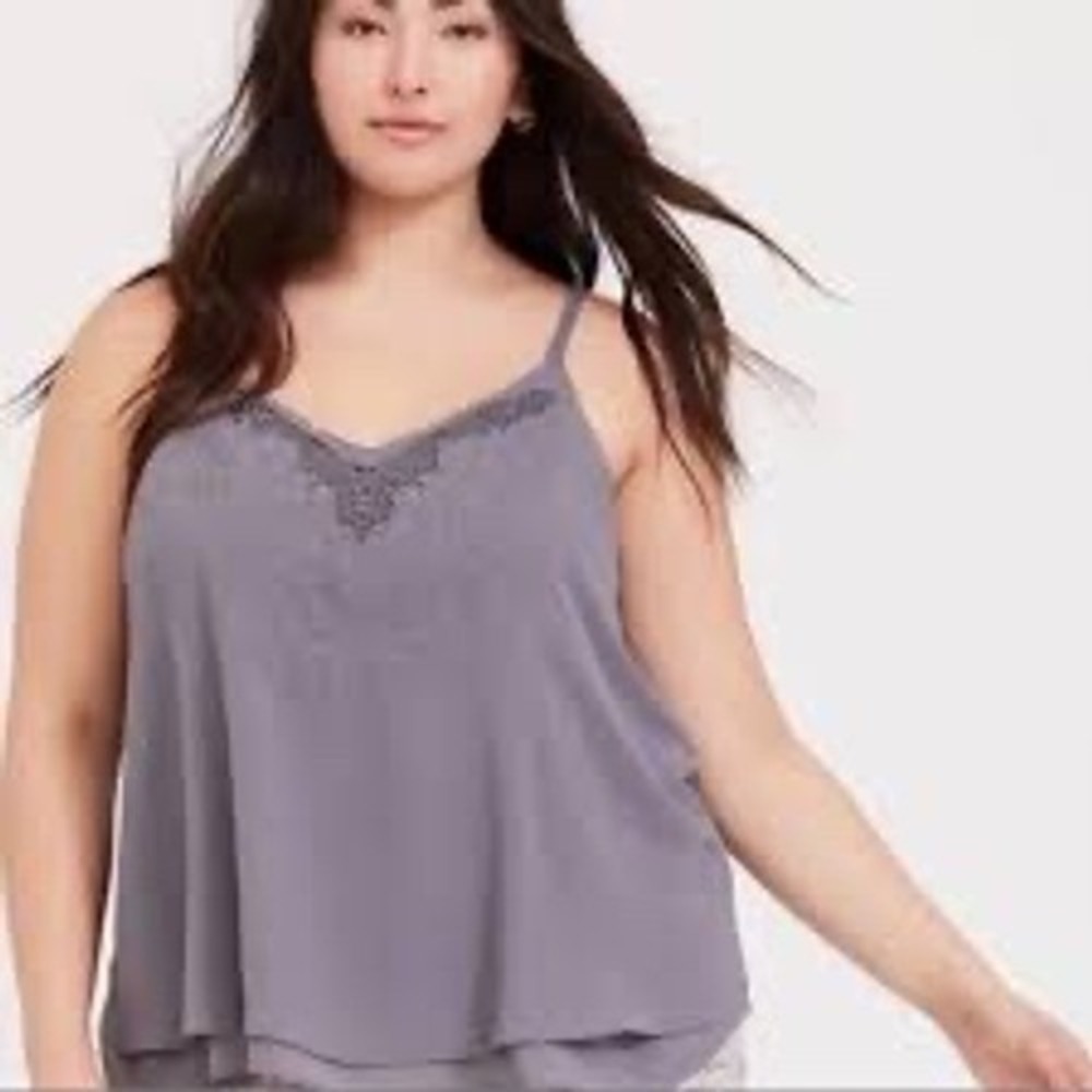 Torrid Sophie Chiffon Double Layer Swing Cami Camisole Tank Top Plus Size 2 Gray
